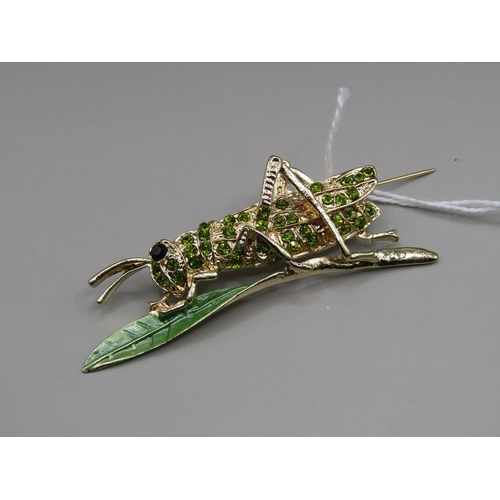 1638 - ENAMEL CRYSTAL GRASSHOPPER BROOCH