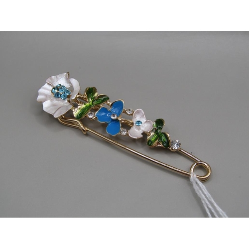 1642 - ENAMEL CRYSTAL SAFETY PIN BROOCH