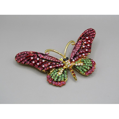 1643 - LARGE ENAMEL CRYSTAL BUTTERFLY BROOCH