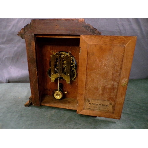 1471 - EDWARDIAN PERIOD CARVED OAK CASED MANTEL CLOCK, 37CM H