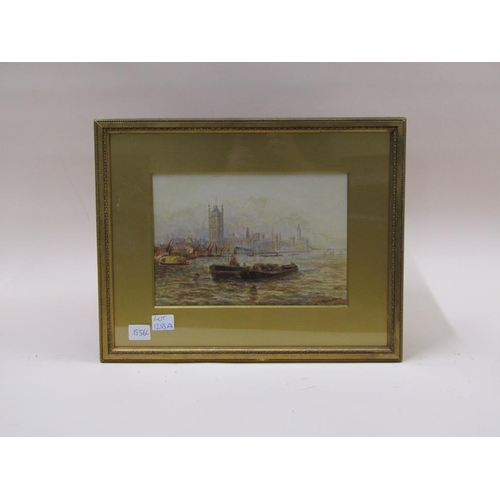 1255A - M DUNCAN - TUG BOATS ON THE THAMES, SIGNED WATERCOLOUR, 19CM X 26.5CM