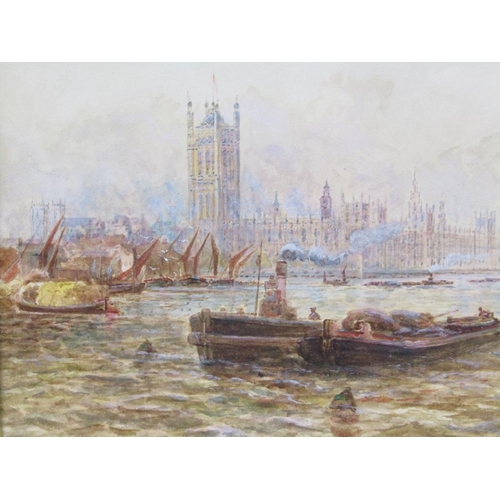 1255A - M DUNCAN - TUG BOATS ON THE THAMES, SIGNED WATERCOLOUR, 19CM X 26.5CM