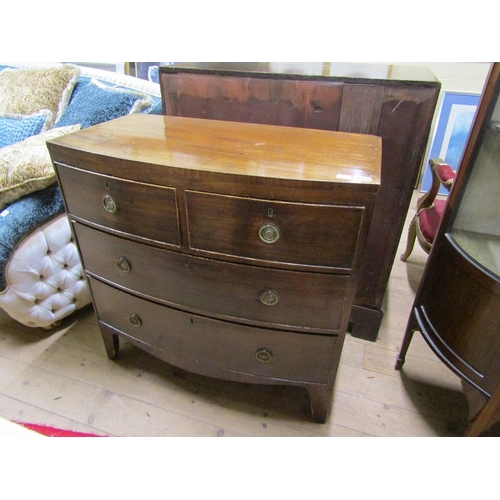 1940 - 19c MAHOGANY SLIGHTLY BOW FRONTED CHEST OF TWO SHORT/TWO LONG DRAWERS 88 x 88 cms