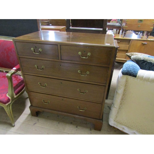 1943 - 19c MAHOGANY CHEST OF TWO SHORT AND THREE LONG DRAWERS ON BRACKET FEET 91 x 103 cms