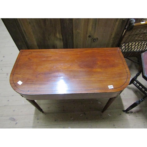 1947 - EARLY 19c MAHOGANY CROSS BANDED LINE INLAID FOLD OVER CARD TABLE 91 x 73 cms