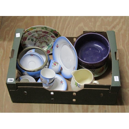 196 - BOX OF MIXED TEAWARES AND FRUIT BOWLS