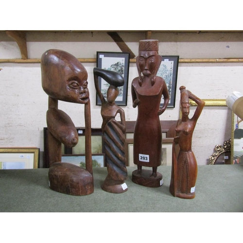 203 - FOUR CARVED AFRICAN FIGURES