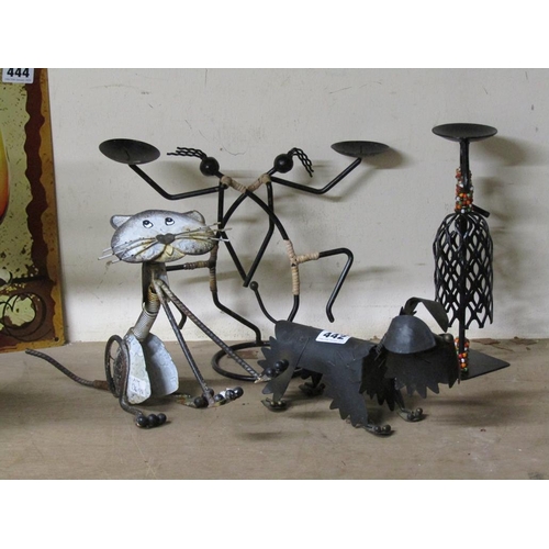 442 - METAL ANIMALS AND CANDLE HOLDERS