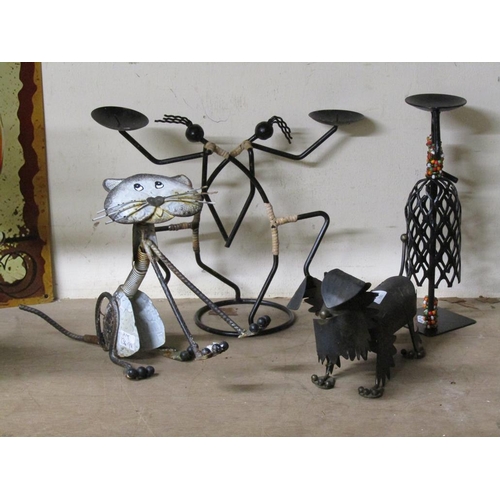 442 - METAL ANIMALS AND CANDLE HOLDERS