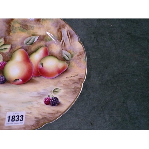 1833 - PAIR OF HAND PAINTED DAVID BOWKETT FRUIT PLATES, SIGNED, 28CM DIAM