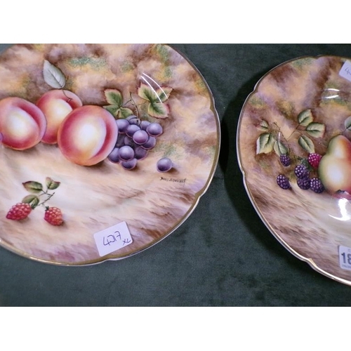 1833 - PAIR OF HAND PAINTED DAVID BOWKETT FRUIT PLATES, SIGNED, 28CM DIAM