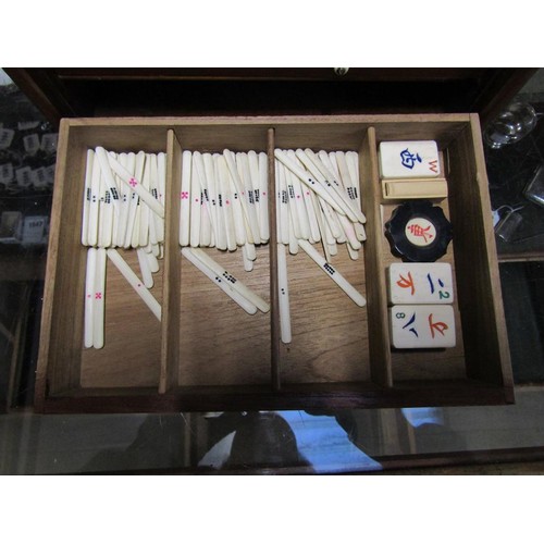 1390 - MAHJONG SET IN CARVED STEEL MOUNTED BOX - 24cms W