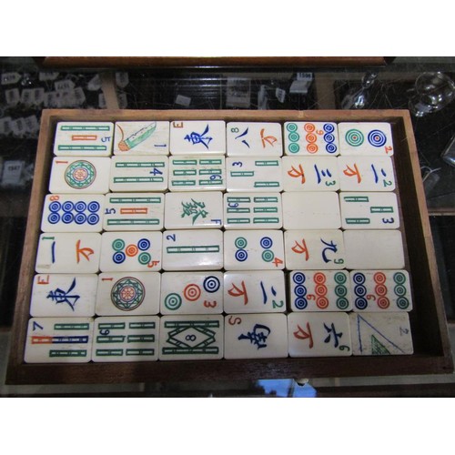 1390 - MAHJONG SET IN CARVED STEEL MOUNTED BOX - 24cms W