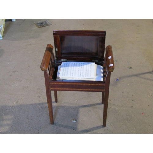 573 - EDWARDIAN INLAID PIANO STOOL, 52cm h to seat