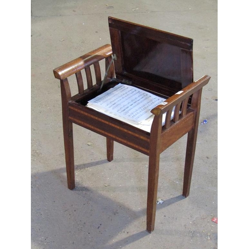 573 - EDWARDIAN INLAID PIANO STOOL, 52cm h to seat