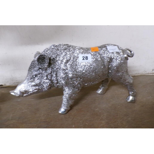 28 - SILVERED BOAR FIGURE