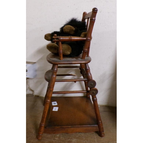 29 - EDWARDIAN DOLLS HIGH CHAIR; SOFT TOY