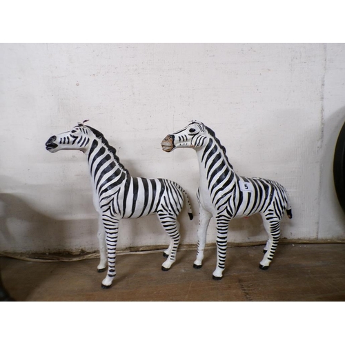 5 - TWO PAINTED LEATHER ZEBRAS