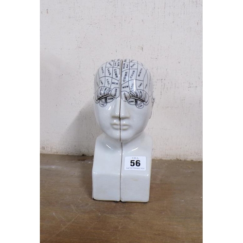 56 - PAIR OF PORCELAIN PHRENOLOGY HEAD BOOKENDS