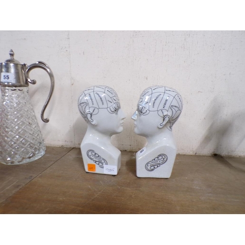 56 - PAIR OF PORCELAIN PHRENOLOGY HEAD BOOKENDS