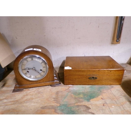 91 - WOODEN BOX; VINTAGE CLOCK