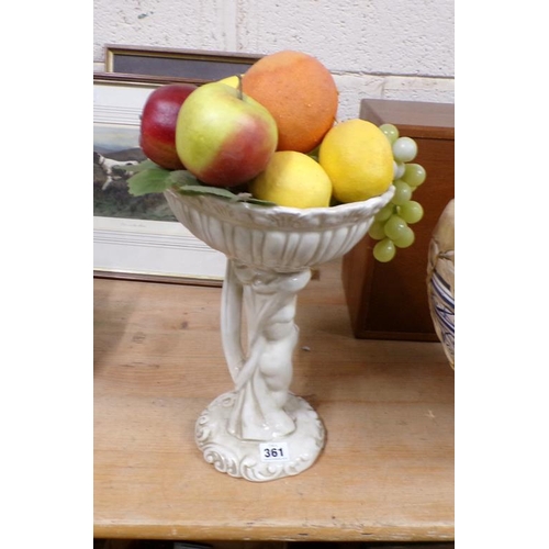 361 - CERAMIC PEDESTAL BOWL WITH FAUX FRUIT