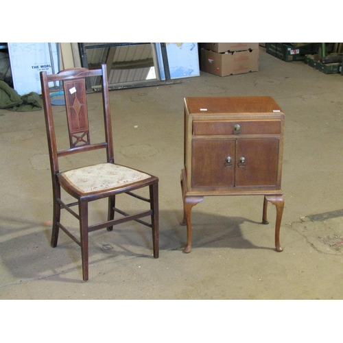 606 - BEDSIDE CUPBOARD AND AN EDWARDIAN CHAIR