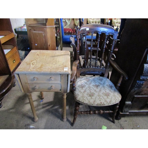 613 - PINE DROP LEAF TABLE AND A VICTORIAN CHAIR