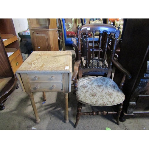 613 - PINE DROP LEAF TABLE AND A VICTORIAN CHAIR