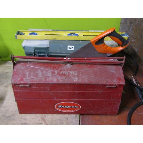 972 - TWO TOOL BOXES, SAW, SPIRIT LEVEL