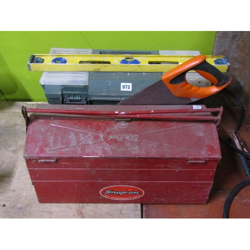 972 - TWO TOOL BOXES, SAW, SPIRIT LEVEL