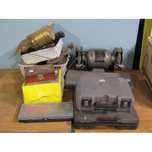 979 - POWER TOOLS, GRINDER, SOCKET SET ETC.