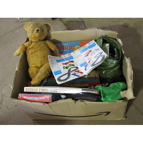 984 - BOX OF VINTAGE TOYS, TEDDY BEAR ETC.