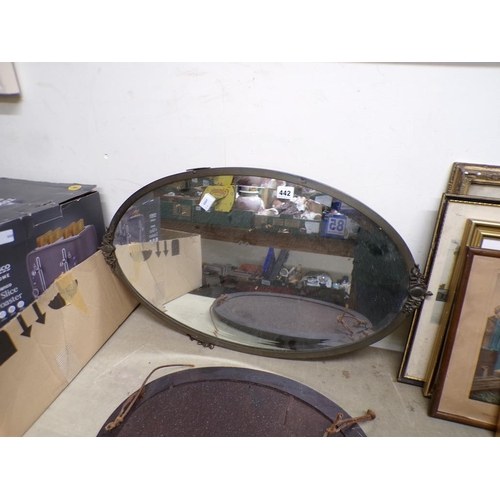 442 - MAHOGANY AND METAL FRAMED OVAL WALL MIRRORS