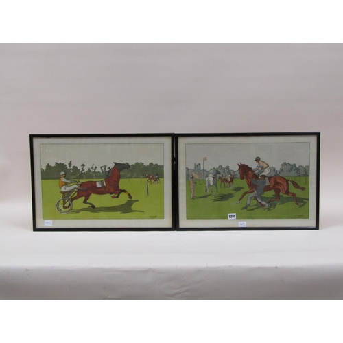 1205 - CHARLES ANSELIN - TWO EARLY 20C COLOURED PRINTS, HORSE RACING & HORSE TROTTING, BOTH F/G, 30CM X 48/... 