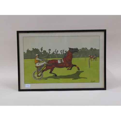 1205 - CHARLES ANSELIN - TWO EARLY 20C COLOURED PRINTS, HORSE RACING & HORSE TROTTING, BOTH F/G, 30CM X 48/... 