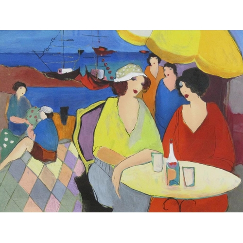 1214 - ITZCHAK TARKAY - TWO LADIES DRINKING WINE 'SOCIETY', F/G COLOURED PRINT, SIGNED IN PENCIL, 56CM X 69... 