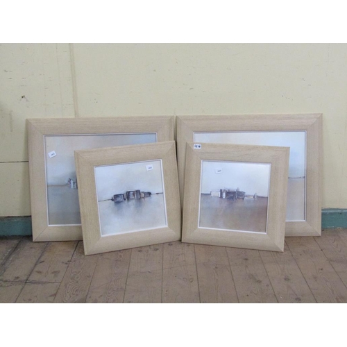 1216 - SERIES OF FOUR FRAMED OELOGRAPHS, SIGNED, CONTEMPORARY SUBJECTS, FRAMED, 28CM X 29CM & 40CM X 50CM