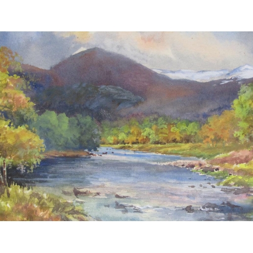 1231 - J HOOPER - ROCKY RIVER BED AMONGST THE MOUNTAINS, SIGNED WATERCOLOUR, F/G, 20CM X 29CM