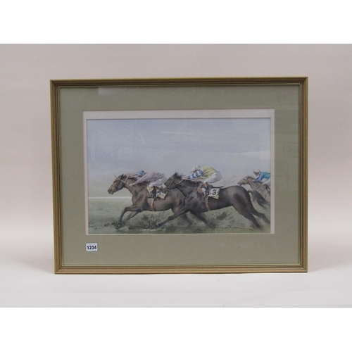 1234 - HARRY SHELDON - FLYING START 97, SIGNED AND DATED WATERCOLOUR, F/G, 32CM X 51CM