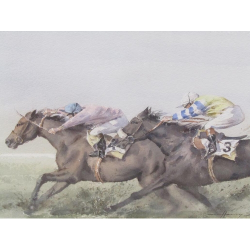 1234 - HARRY SHELDON - FLYING START 97, SIGNED AND DATED WATERCOLOUR, F/G, 32CM X 51CM