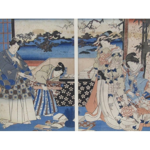 1236 - JAPANESE COLOURED PRINT - GEISHA GIRLS, F/G, 34CM X 50CM - KUNIYOSHI UTAGAWA