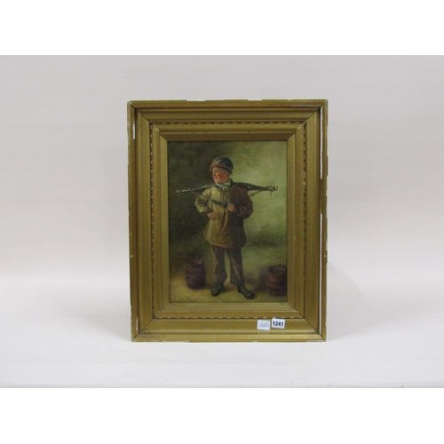 1241 - UNSIGNED 19C - SCOTTISH LAD WITH YOKE AND BUCKETS, OIL ON CANVAS, FRAMED, 40CM X 29CM