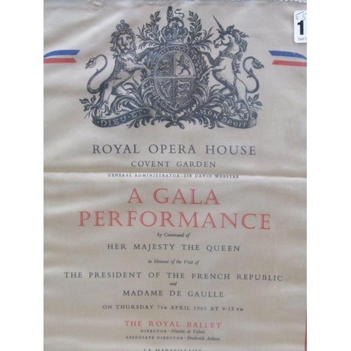 1242 - FRAMED SILK ROYAL OPERA HOUSE GALA PERFORMANCE OF THE ROYAL BALLET, 55CM X 25CM