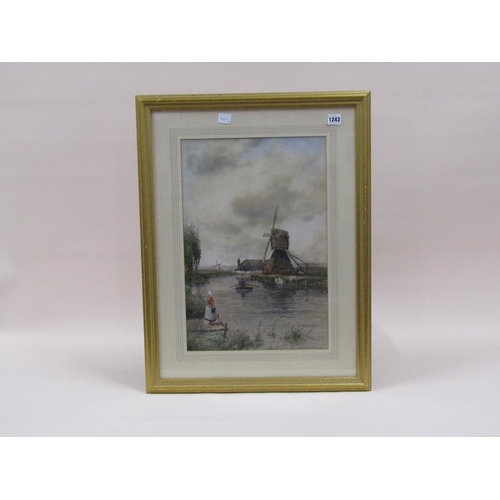 1243 - G VAN RYN - 19C DUTCH CANAL SCENE, SIGNED WATERCOLOUR, F/G, 52CM X 34CM