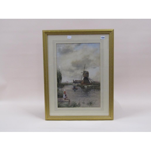 1243 - G VAN RYN - 19C DUTCH CANAL SCENE, SIGNED WATERCOLOUR, F/G, 52CM X 34CM