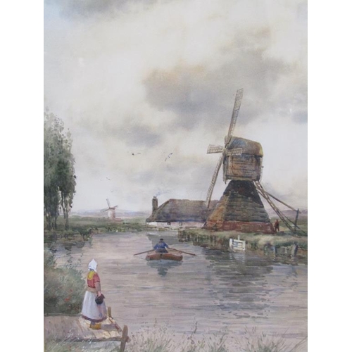 1243 - G VAN RYN - 19C DUTCH CANAL SCENE, SIGNED WATERCOLOUR, F/G, 52CM X 34CM