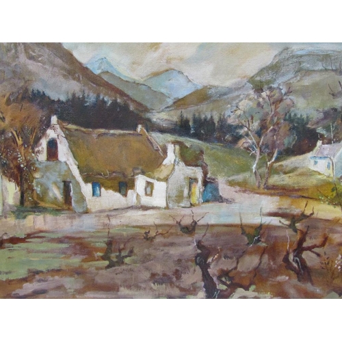 1247 - DENISE HALDECK - COTTAGE IN THE HIGHLANDS, SIGNED OIL ON CANVAS, FRAMED, 60CM X 75CM