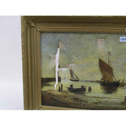 1251 - PAIR - T SMITHY - 19C COASTAL SCENES WITH FIGURES IN BOATS AND SAILING VESSELS, ONE A/F, SIGNED OIL ... 