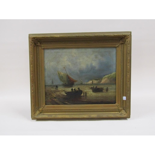 1251 - PAIR - T SMITHY - 19C COASTAL SCENES WITH FIGURES IN BOATS AND SAILING VESSELS, ONE A/F, SIGNED OIL ... 